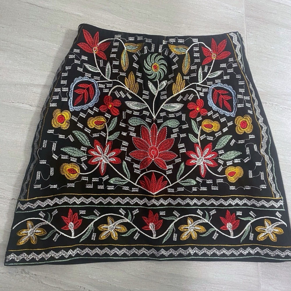 Miami Black Skirt with Colorful Floral Embroidery